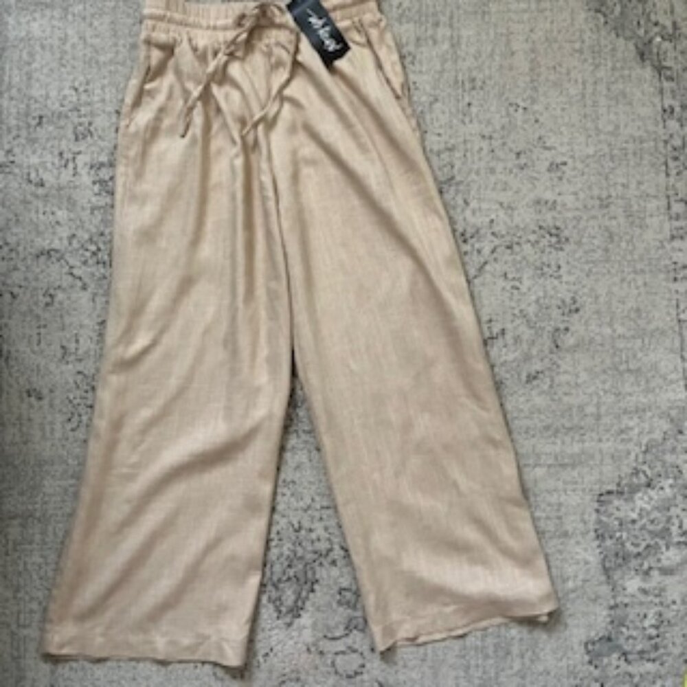 NWT Nasty Gal Linen Lightweight Wide-Leg Pants with Two Pockets Women's S